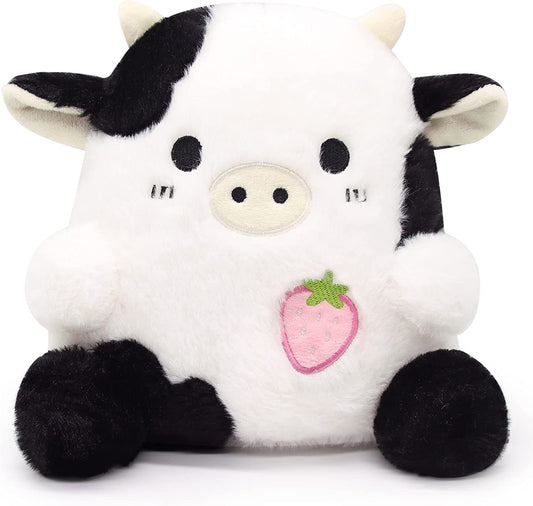 Strawberry Cow Plushie Pillow Cow Stuffed Animal Toys, Cute Cow Plush Kawaii Home Decorations, Soft Stuffed Strawberry Cow Doll Lovely Gifts for Kids (Black Cow)