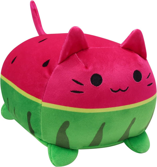 Watermelon Cat Plushie Pillow Toy, 8'' Soft Cat Plush Doll Cat Stuffed Animal Pillow, Cute Watermelon Cat Plush for Kids, Cat Shape Design Sofa Pillow Decoration Doll