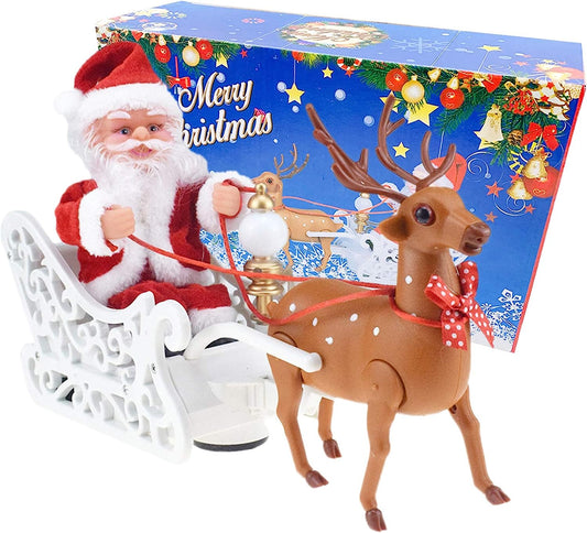 Christmas Santa Sleigh with Reindeer,Electric Santa Claus Deer cart Outdoor Indoor Holiday Decorations Home Family Outside Decor New Year Gifts Holiday Decoration Ornaments for Kids (Santa Elk)