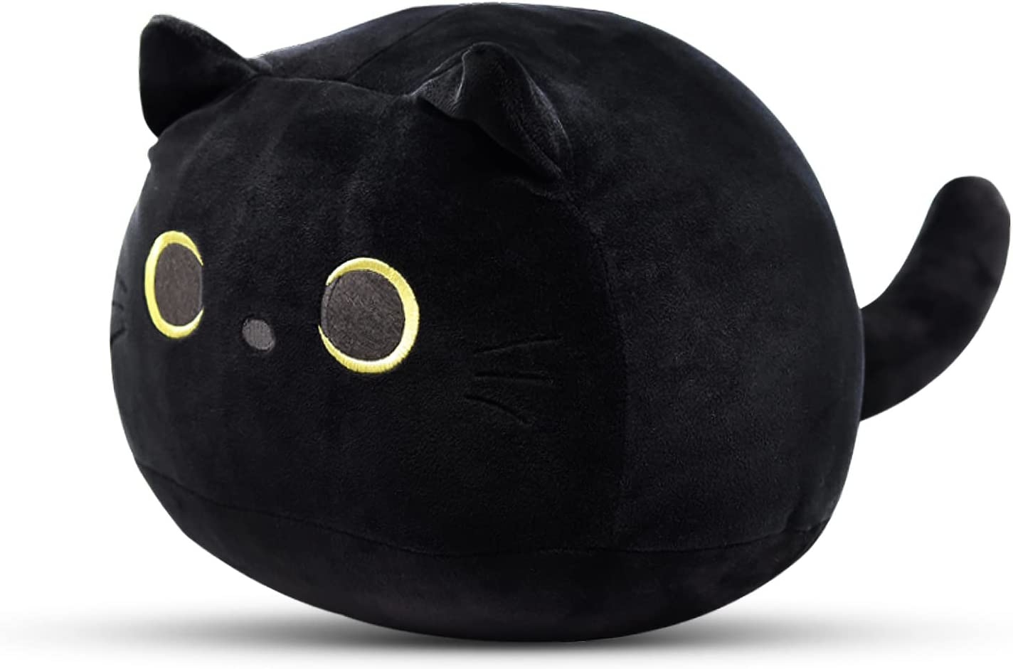 3D Cat Stuffed Animal Toy Pillow, 8Inch Fat Black Cat Plush, Soft Kawaii Cat Shape Design Lumbar Back Cushion Plush Stuffed Toy Gifts for Boys Girls Kids