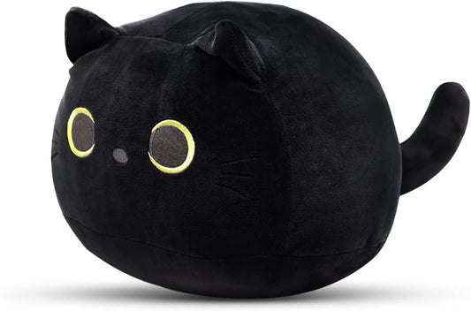 3D Cat Stuffed Animal Toy Pillow, 8Inch Fat Black Cat Plush, Soft Kawaii Cat Shape Design Lumbar Back Cushion Plush Stuffed Toy Gifts for Boys Girls Kids