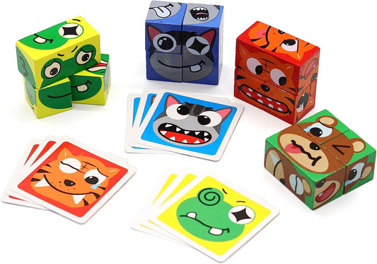 Wooden Cubes Expression Puzzle Expressions Matching Game Cube Match Game Puzzles Games for Kids Ages 3 4 5, Match Puzzle Games The Cuzzle Game from New Wave (Animal)