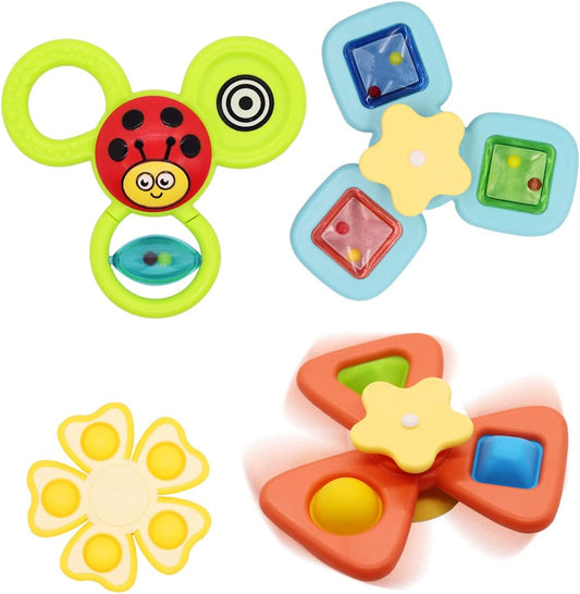 4pcs Suction Cup Spinner Toys for Babies ,Spinning Top Toys Baby Toy,Baby Spinners Toy Pop Fidget Function with Rotating Suction Cup