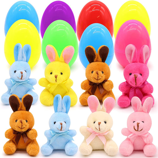 Easter Eggs Filled with Mini Animal Plush Toy Set, 8 Pack Cute Bunny Stuffed Animal Keychain, Easter Basket Stuffed Animals for Easter Egg Hunt Party Supplies