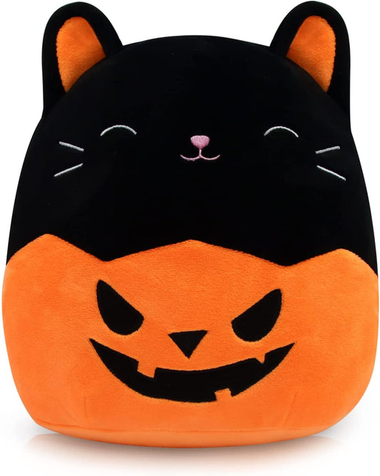 Halloween Plush Cat Plushie Pillow - 8inch Stuffed Animals Black Cat Plushie - Soft Stuffed Cat Doll Pillow - Pumpkin Cat Halloween Plushie - Gift for Kids Birthday Halloween (9 inch)