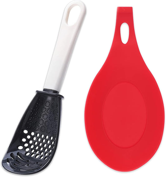 Multifunctional Kitchen Cooking Spoon 1 In 6 Cooking Tool Garlic Crusher For Kitchen Used for cooking, Filtering, Mashing, Grinding, Non-toxic Cooking Gadgets (black)