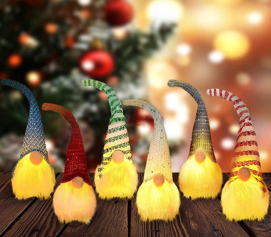 6 Pcs Christmas Gnome Lights Handmade Swedish Tomte Gnomes Ornaments Scandinavian Santa Plush Doll Hanging Decoration Pendants Gnome Christmas Plush Ornaments Set (6PCS)
