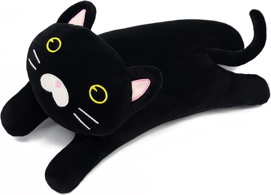 14Inch Black Cat Plush, Cat Plushie Stuffed Animals Pillow, Cute Cat Stuffed Animal Long Cat Pillow, Soft Cat Plushie Sleeping Pillow Doll Toy Gift for Kids Girl Boy