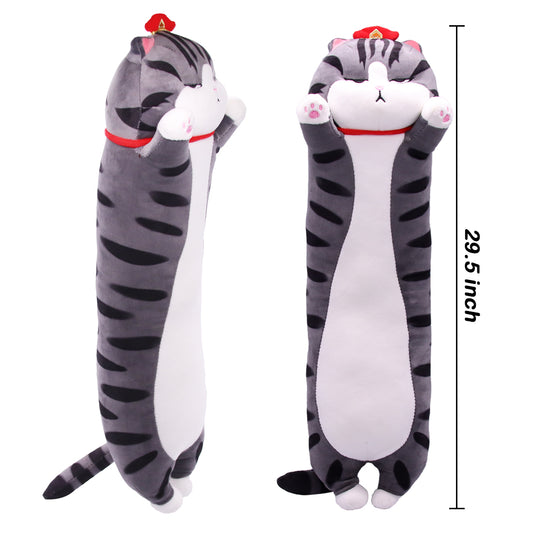 Lovely Plush Cat Doll Cute Soft Stuffed Pillow Long Throw Sleeping Pillow Doll Toy Long Pillows Stuffed Toy Home Sofa Cushion Decor (23.6IN)