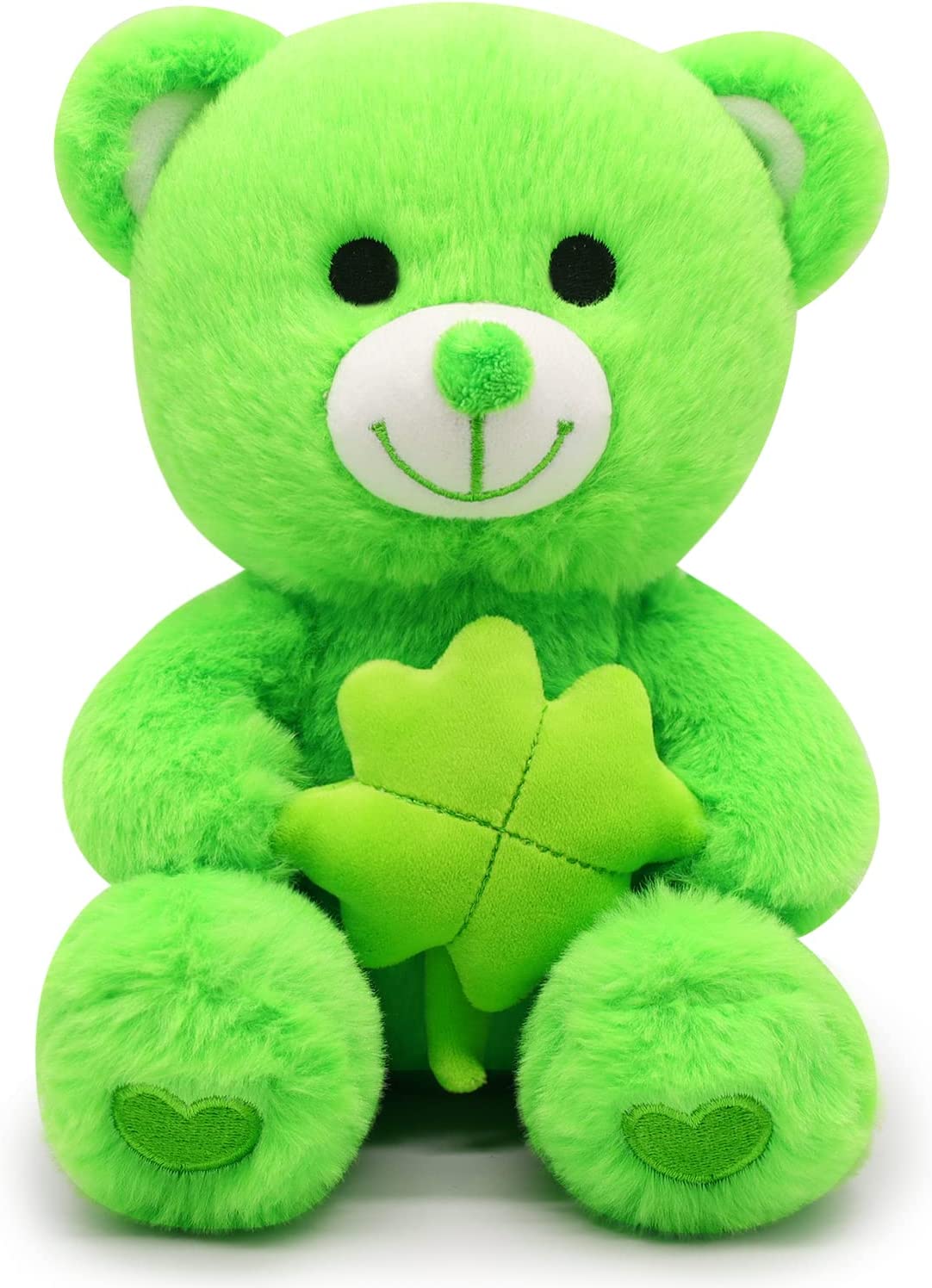 St.Patricks Day Decorations Teddy Bear Stuffed Animal for Kids, Cute Green Teddy Bear Plush with Four Leaf Clover, Kawaii Stuffed Bear Gifts for Kids Her Him Valentines Day Gifts Easter