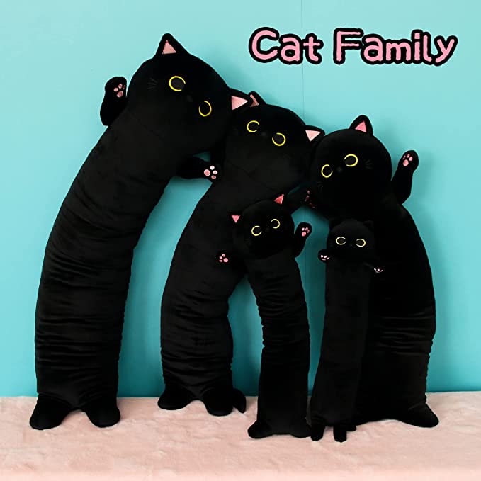 Long Cat Plush Long Plush Body Toy, Cute Long Cat Stuffed Animals Soft Long Cat Plushie, Black Cat Plush Kawaii Cartoon Stuffed Cat Toys for Kids Birthday Christmas Valentines Day Gifts