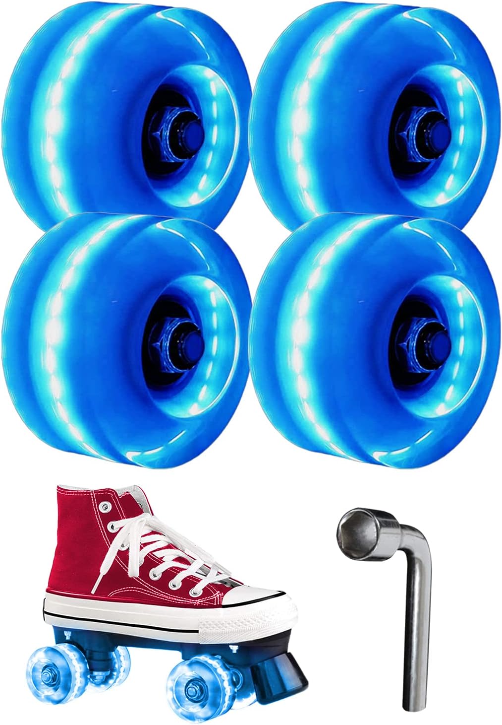Light up Roller Skate Wheels with Bearings Luminous Installed Double Row Skating and Skateboard Roller Skates Accessories Transparent Flashing Universal Wheels