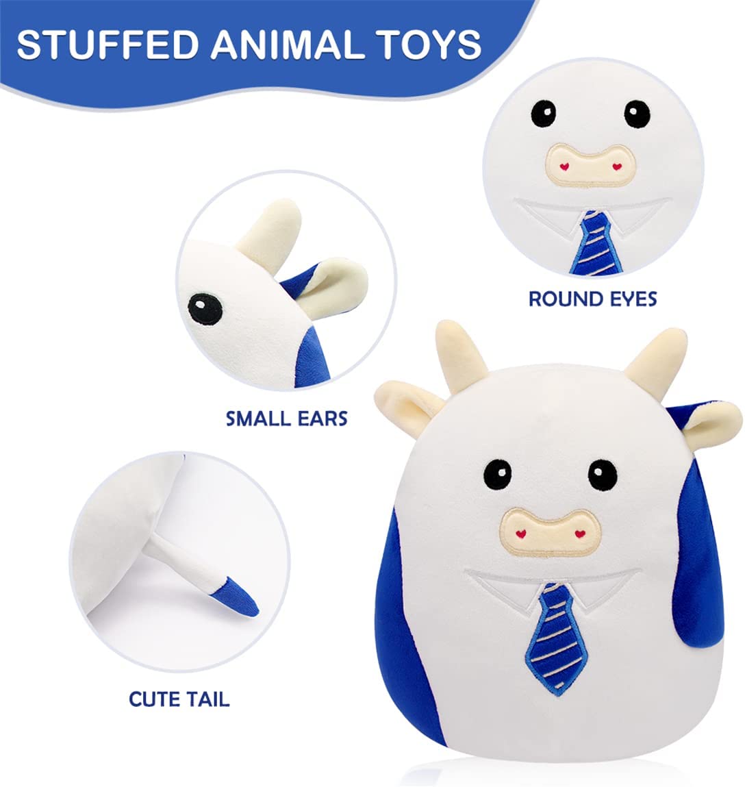 Cow Stuffed Animals Cow Plushie Toy, 10Inch Cute Cow Plush Pillow Toy, Soft Cow Plush Stuffed Animal Cow Doll Gift for Kids Birthday