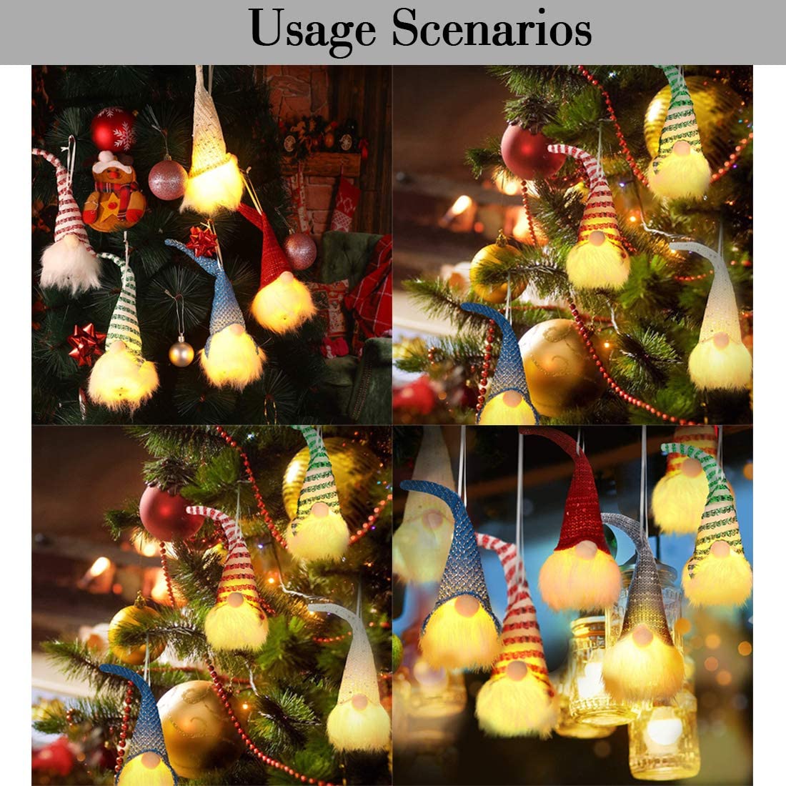 6 Pcs Christmas Gnome Lights Handmade Swedish Tomte Gnomes Ornaments Scandinavian Santa Plush Doll Hanging Decoration Pendants Gnome Christmas Plush Ornaments Set (6PCS)
