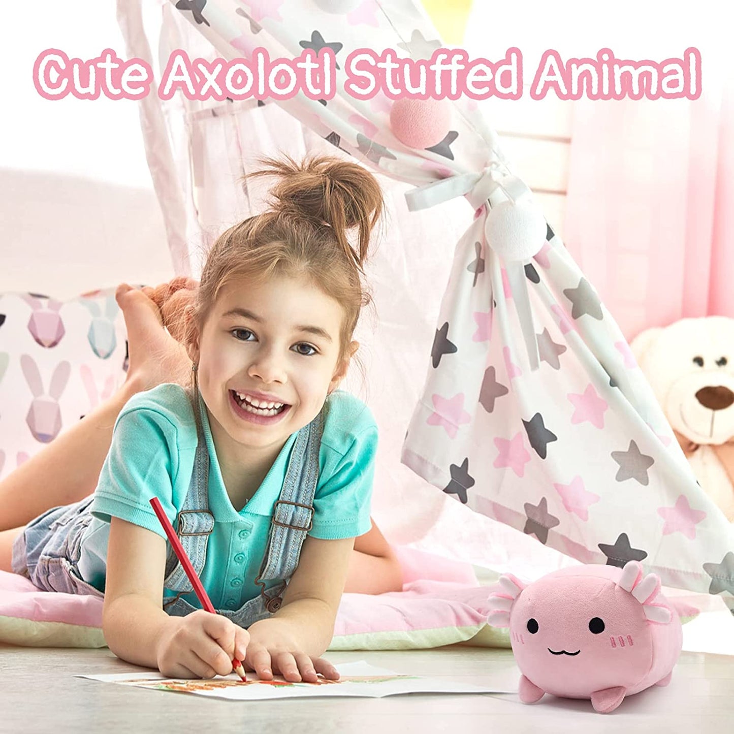 Axolotl Plush Toys Cute Axolotl Stuffed Animal Plush Toy, Kawaii Axolotl Plushie Pillow Pink Stuffed Axolotl Plush Axolotl Pillow Plush Toy for Kids Birthday Home Decoration
