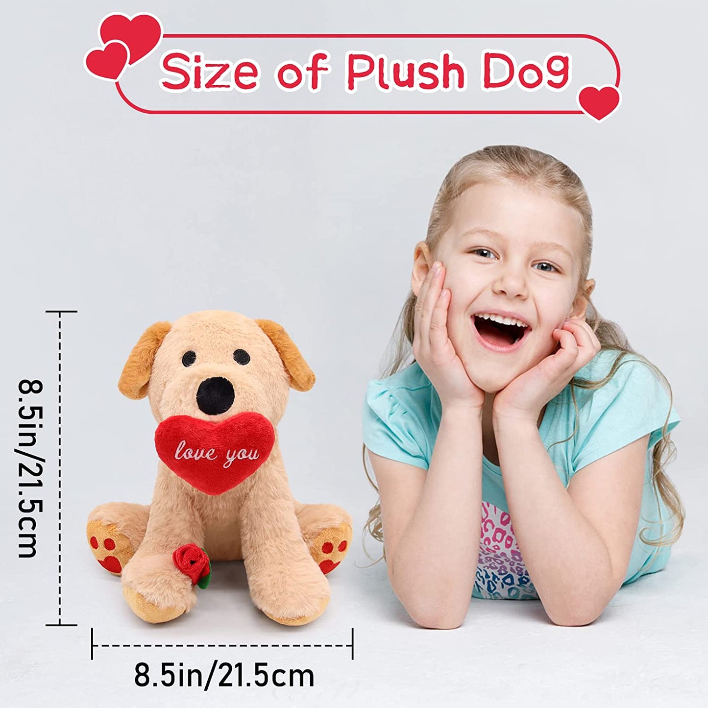 Valentines Day Gifts for Women Kids Wife Girlfriend , l Love You Dog Stuffed Animals with Rose, Dog Plush Gift for Her, Perfect for Graduation, Birthday Valentine's Day Decorative Gift
