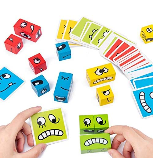 uzzle Games Block Puzzles Wooden Expressions Matching Toy Building Blocks Toy for Children's Logical Thinking Training Parent-Child Board Game Wooden Challenge Level Puzzle Toys