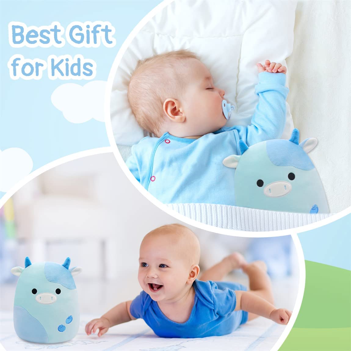 Blueberry Cow Stuffed Animal Cow Plush Pillows Toys, 9” Kawaii Blueberry Cow Plushie Blue Stuffed Cow Plush Toy, 3D Cute Soft Blueberry Cow pillow for Christmas Birthday Kids Gifts Home Car Decoration