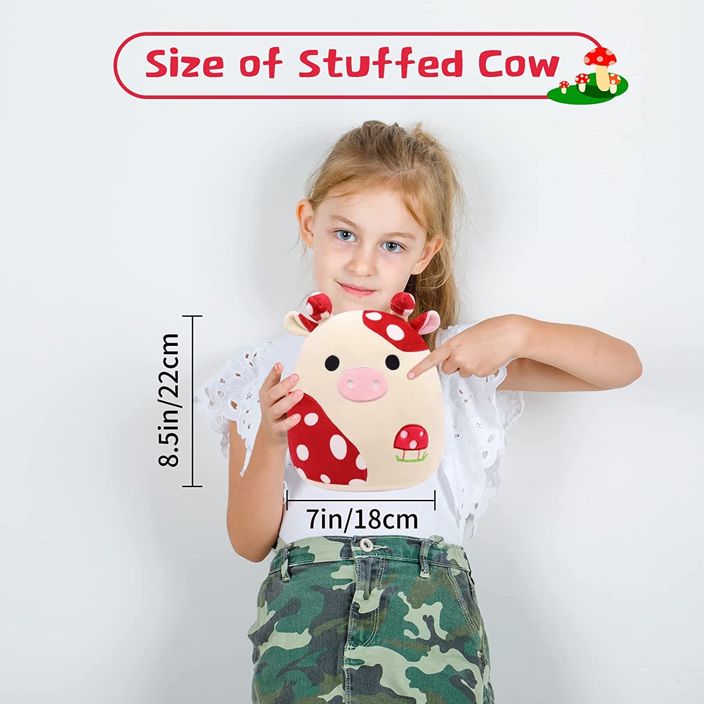 Cow Plush Pillow Cow Stuffed Animals, Cute Stuffed Animal Cow Plushie, Soft Mushroom Plush Cow Pillow Kawaii Stuffed Cow Plush Toy for Kids Girls Boys Birthday Valentines Day