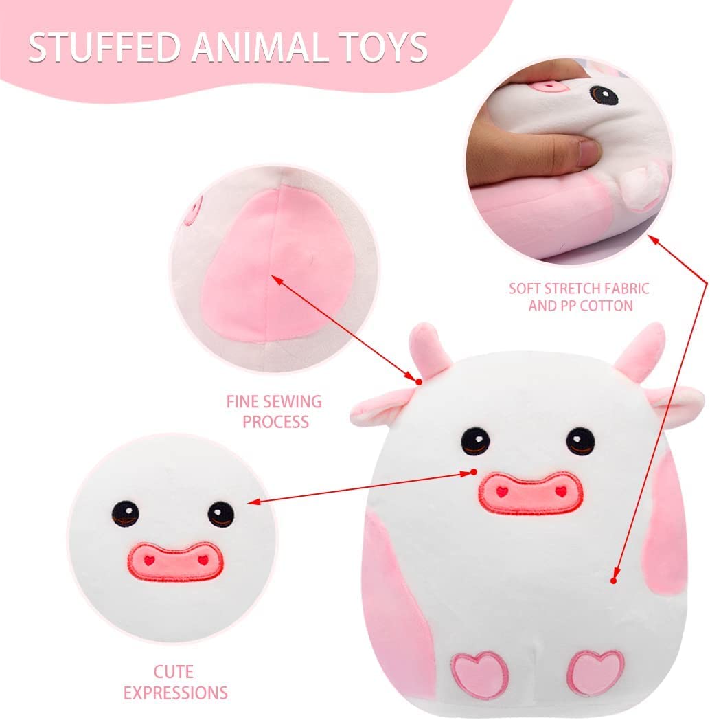Cow Pillow Plush - 3D Cute Cow Plushie Toy - Cow Stuffed Animals Pillow - 10 Inch Soft Plush Cows Toy for Home Car Decoration - Gift for Kids Girlfriends Lover