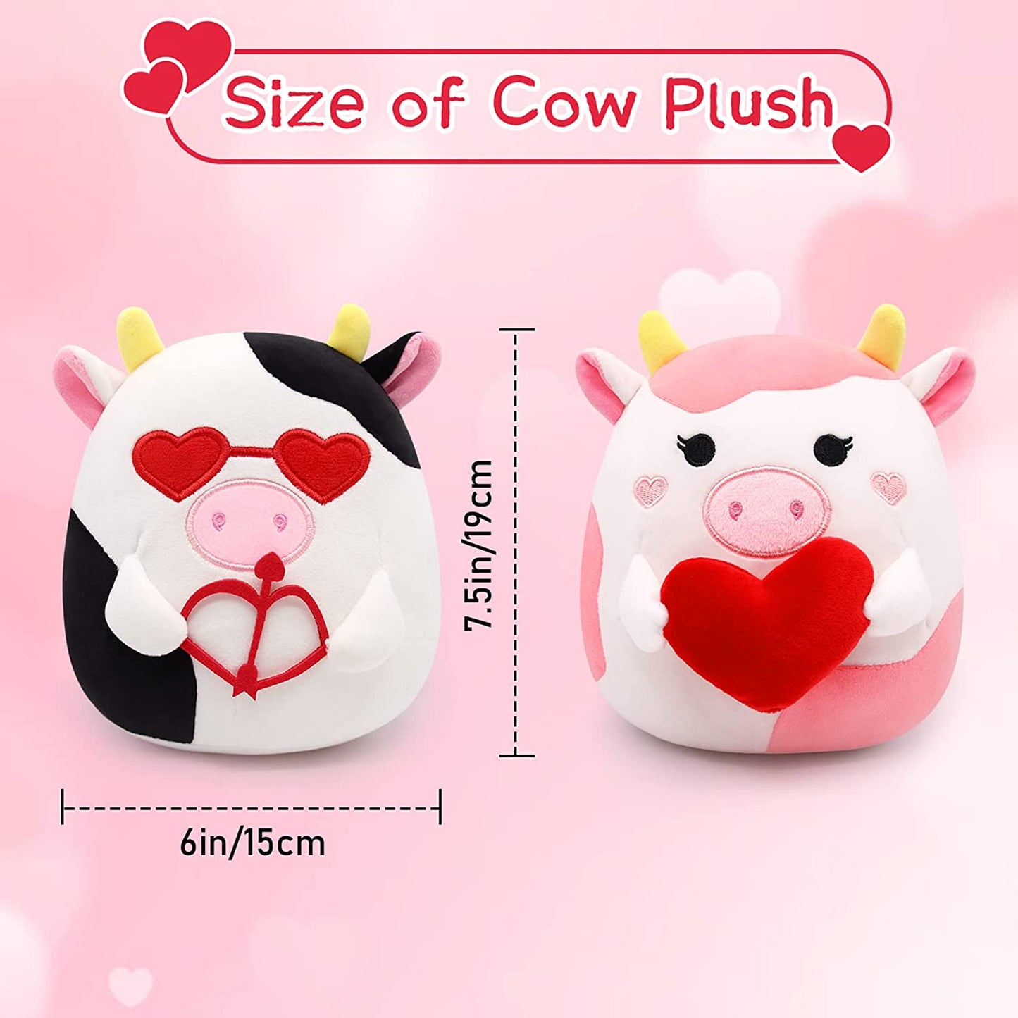 Cow Plush Toy, Valentine's Day Plush, 2 Pieces Cow Plush Toy, Valentines Classroom Price Gifts Exchange for Boys Girls Valentine's Day Decoration Gift for Boys Girls Adults