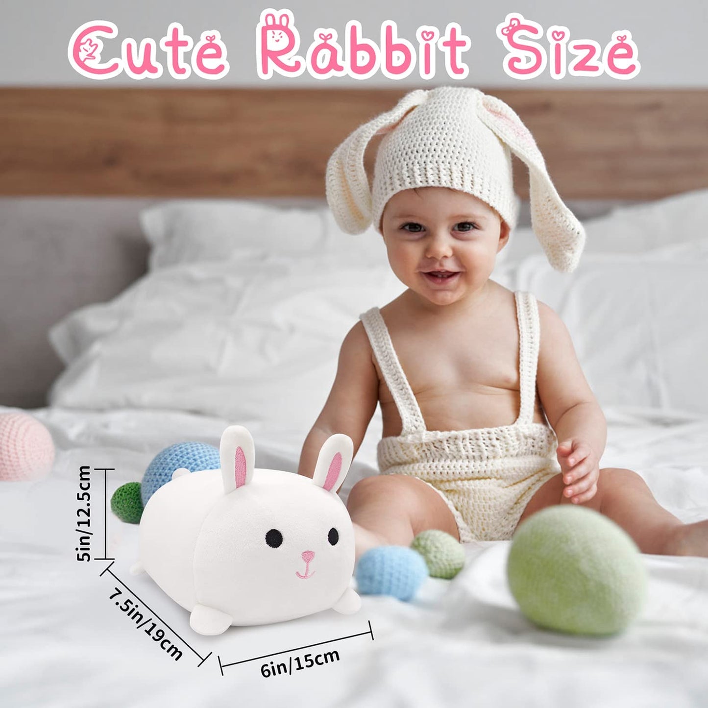 Easter Rabbit Plush, Rabbit Pillow Plush Toy, Kawaii Bunny Stuffed Animals Rabbit Plushie, Cute Rabbit Pillow Stuffed for Kids Easter Birthday Christmas Home Decoration, White