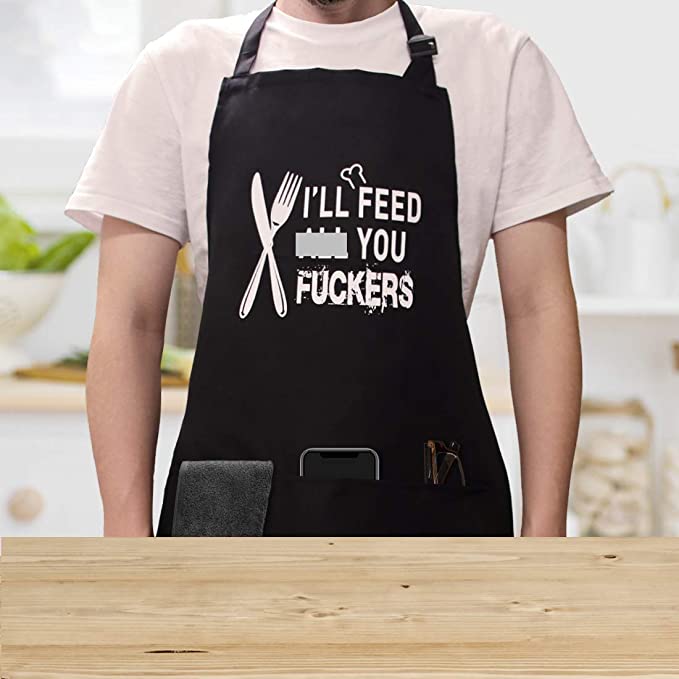 I'll Feed All You Aprons for Men Women,Adjustable Bib Grill Aprons with 3 Pockets and Adjustable Neck,BBQ Apron for men Black Funny Cooking Chef Apron Gift