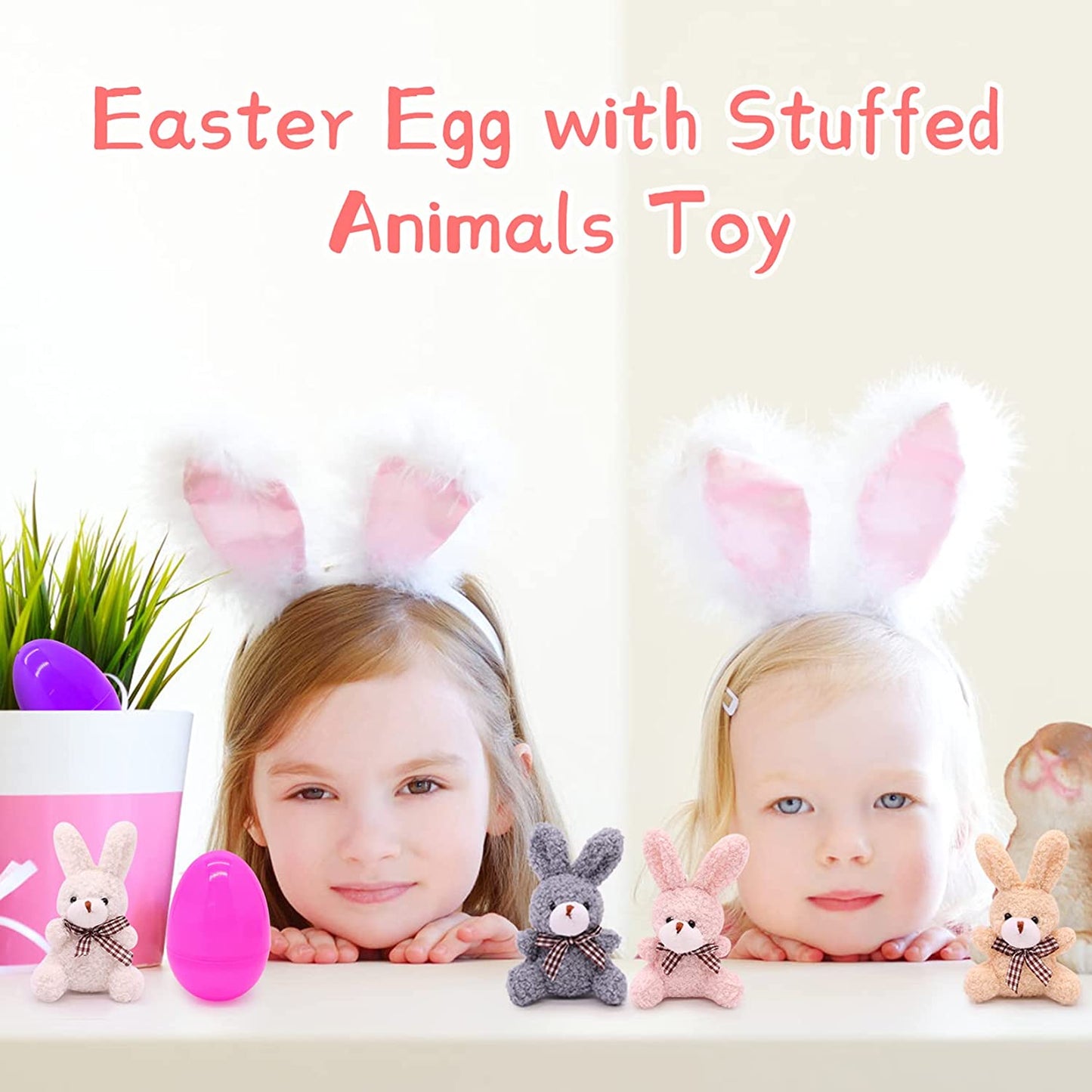 Easter Eggs Filled with Mini Animal Plush Toy Set, 12 Pack Cute Bunny Stuffed Animal Keychain, Easter Basket Stuffed Animals for Easter Egg Hunt Party Supplies Favors