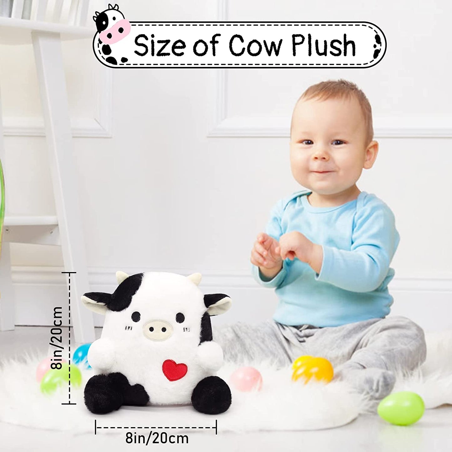 Cow Plush - 3D Cute Cow Stuffed Animals Pillow Toy - Kawaii Cow Plush - Cow Pillow Plush for All Ages - Gift for Valentine's Day Children's Day Home Decoration