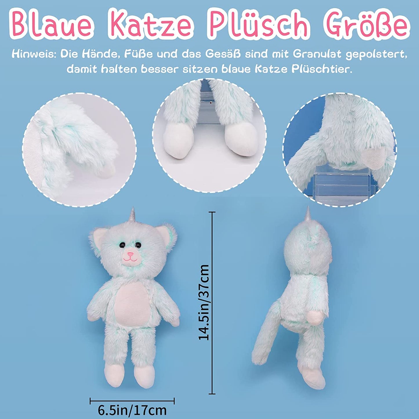 Blau Katze Plüschtiere, Katze Plüschtiere Plüsch, Schwarze Katze Plüsch Puppe weich Schwarze Katze Kissen, Kawaii Plüschtier Katze Spielzeug für Kinder Geburtstag Geschenke Dekor