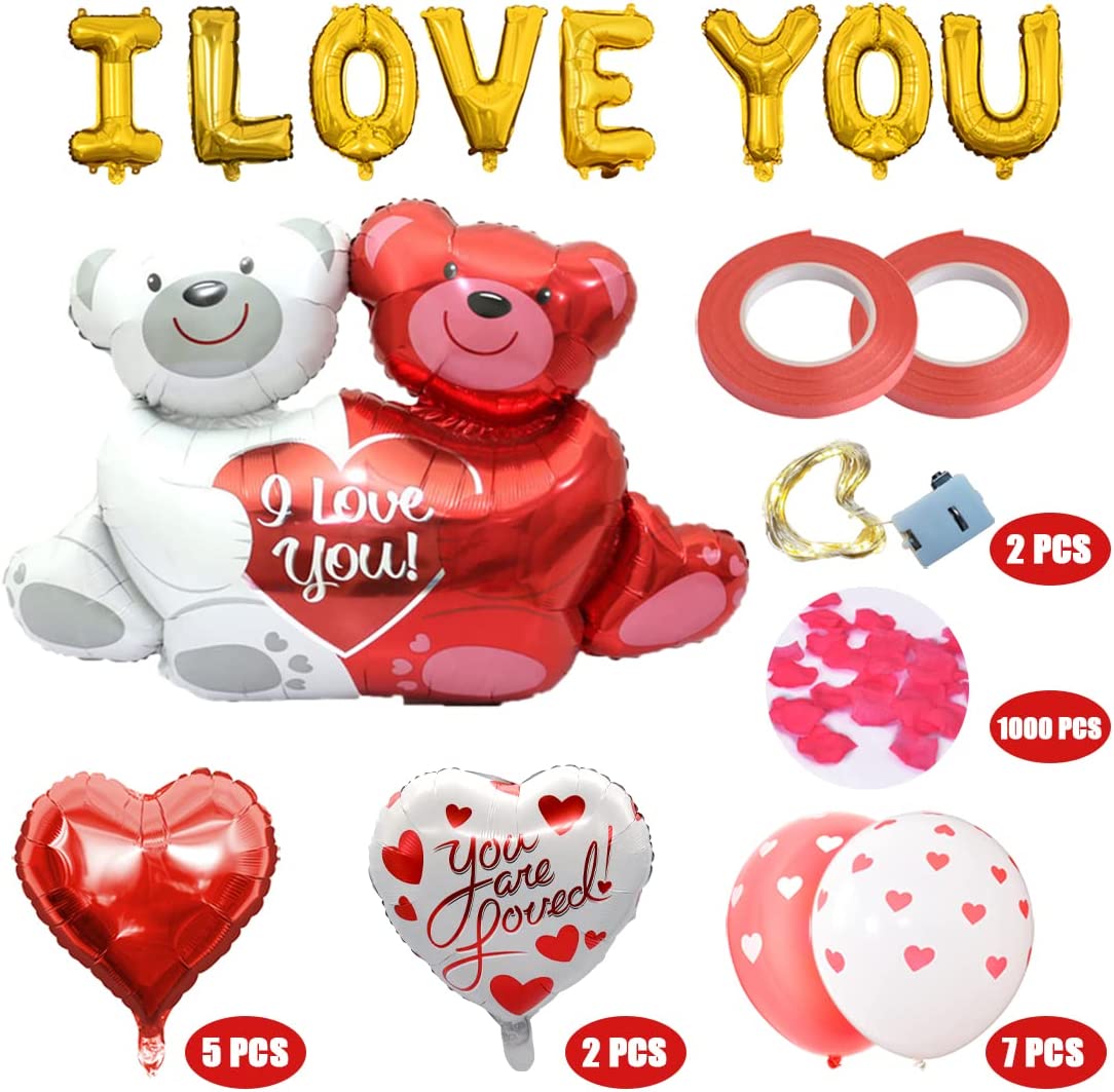 Valentines Day Balloons Kit I Love You Decoration Set Gold I Love You Banner 1000 Pieces Red Rose Petals Wedding Flower Decoration Foil Balloon Valentine Decorations Party Supplies
