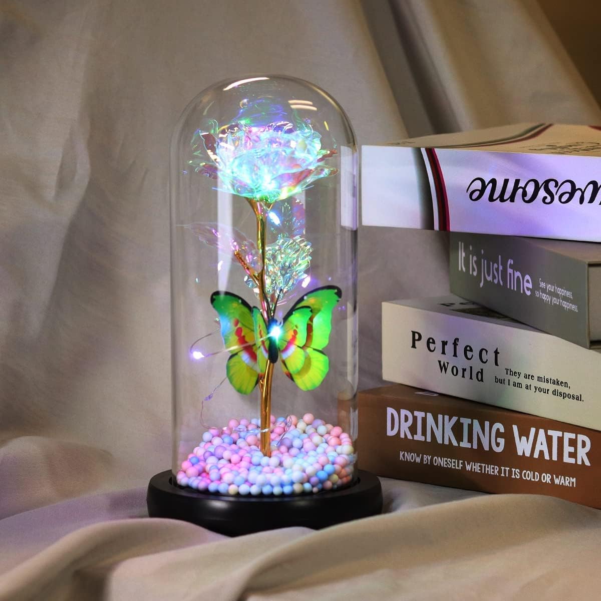 Valentine's Day Decoration Enchanted Rose in Glass Dome for Her, Galaxy Rose Flower in Glass Dome Valintine Day Gifts for Women Girlfriend