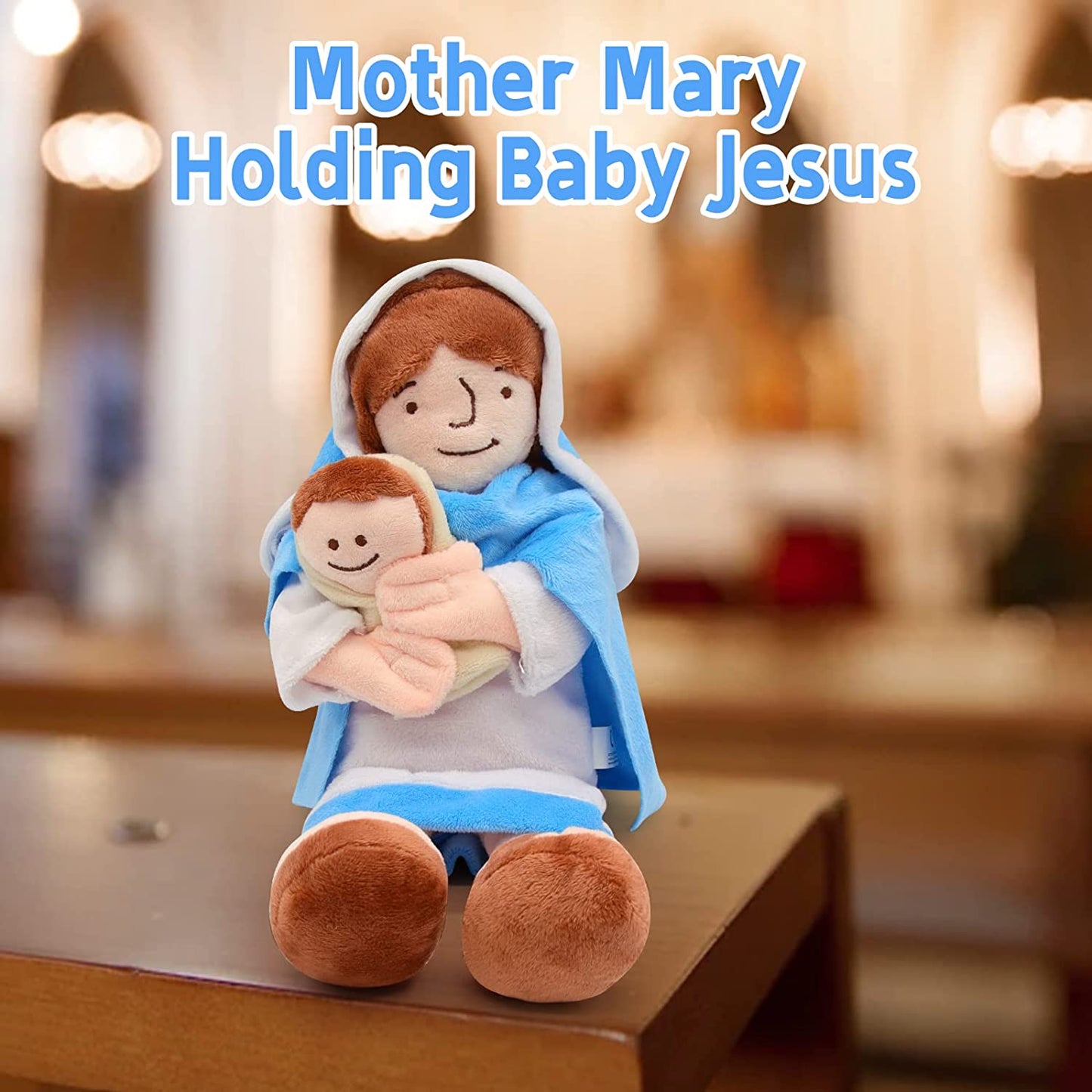 Mary Plush Toy Mother of Jesus Plush Stuffed Doll, 13“ Virgin Mary Holding Baby Jesus Doll, Christians Religious Toys Savior Plush Figure Mary Doll for Baptism Easter Gift Home Decoration