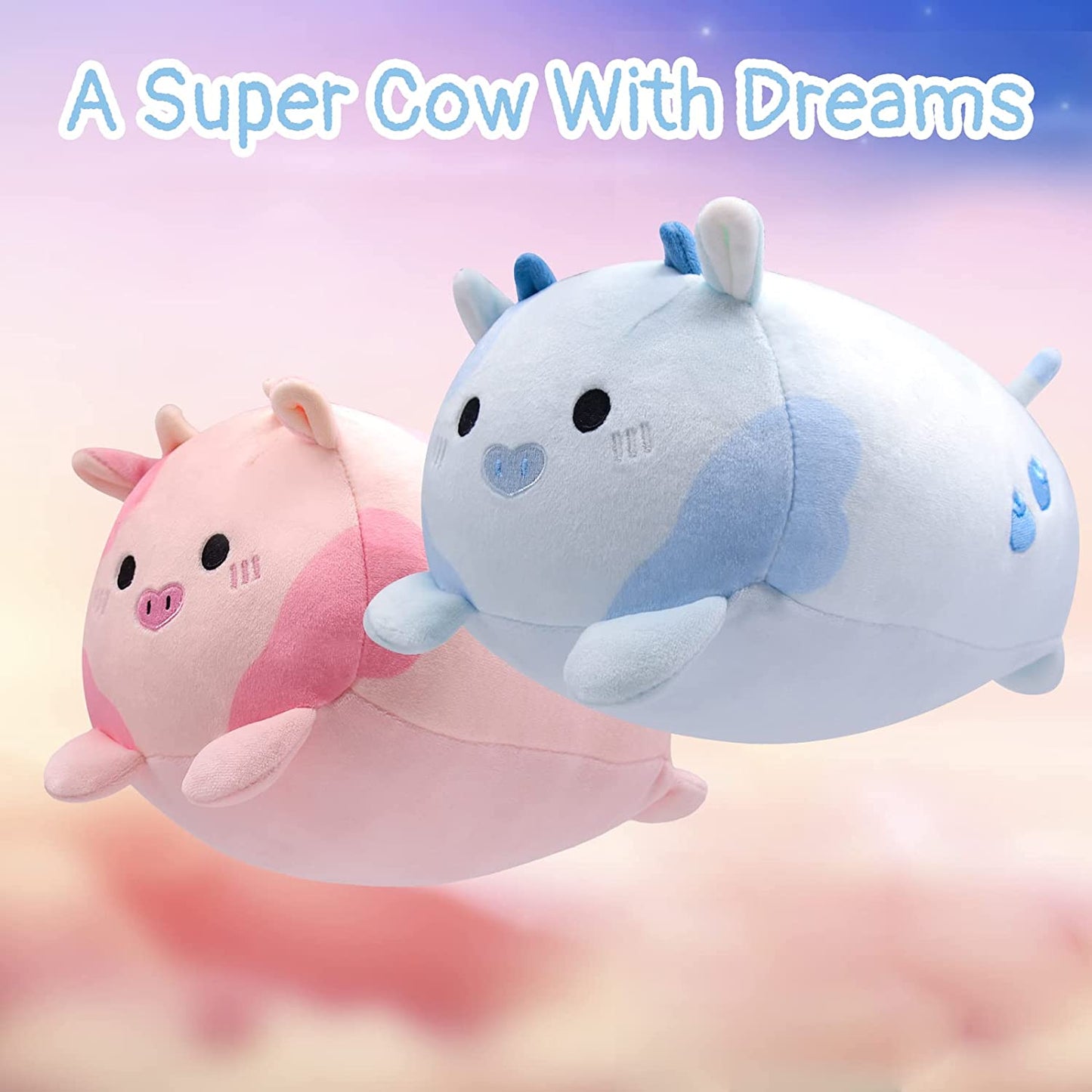 Blueberry Cow Plush Pillow Kawaii Cow Stuffed Animals, Cute Blueberry Cow Plushie Stuffed Cow Plush Blue Cow Pillow Plush Cow Toys for Kids Christmas Birthday Valentine's Day Gifts Home Decoration