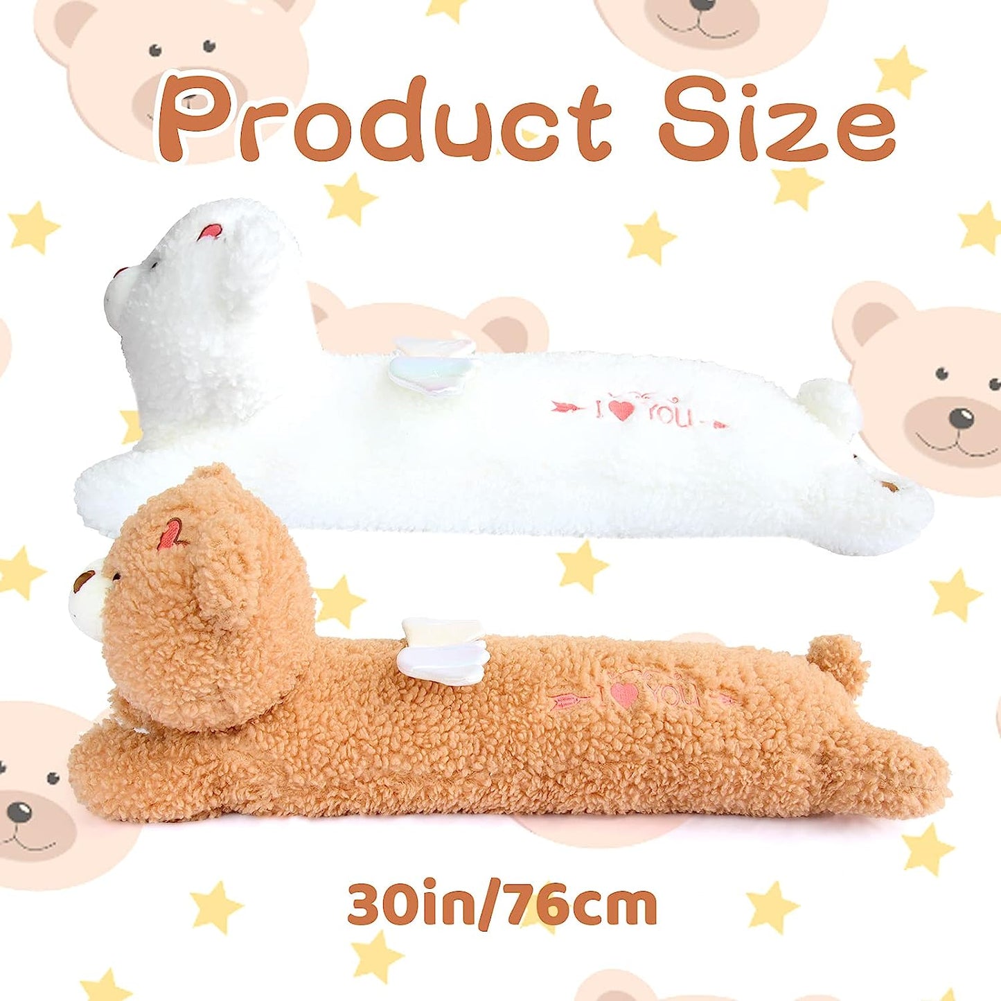 Long Teddy Bear Plush Pillow, 30" Big Bear Stuffed Animal Toys, Soft Teddy Bear Higging Pillow Doll, Cute Giant Sleeping Animal Body Pillow, Bear Plushies Doll Gift for Kids Girlfriend, White