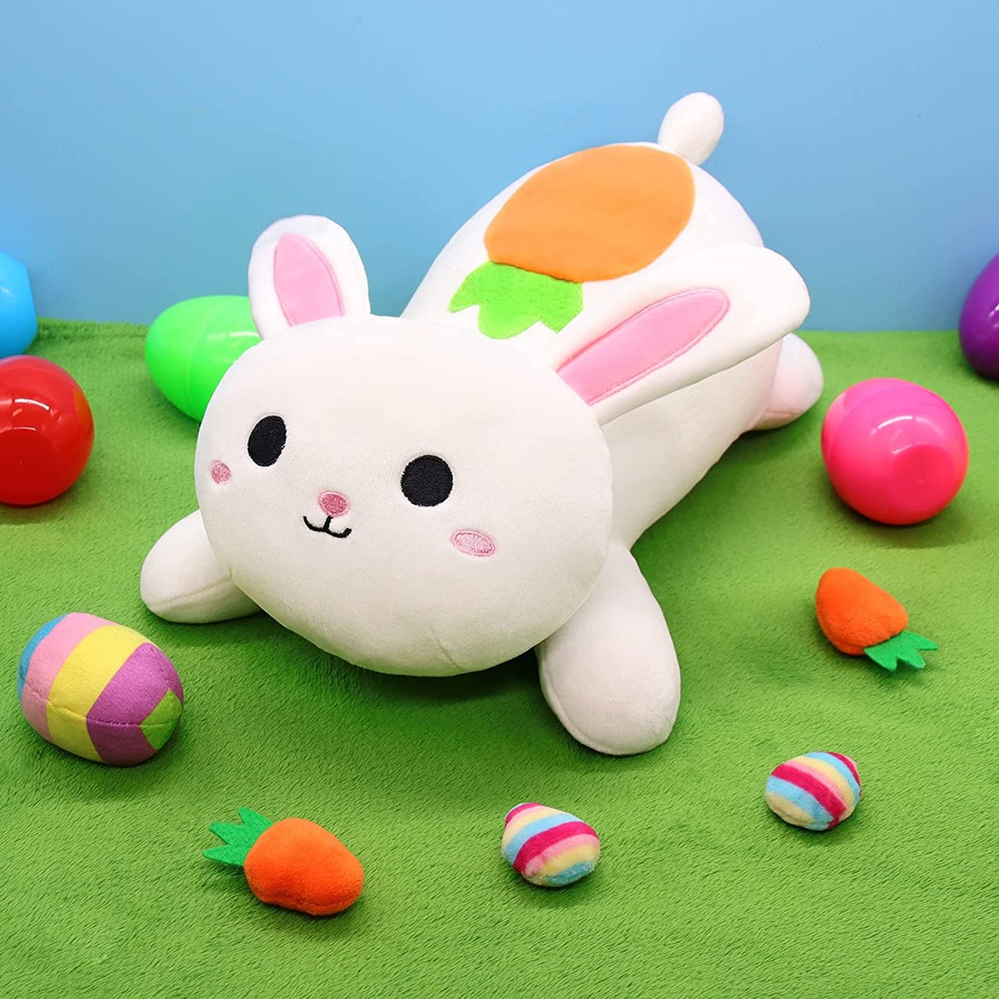 Easter Bunny Plush Pillow Bunny Stuffed Animal Toy, 12.5" Cute Plush Bunny Stuffed Bunny Plushie Dolls, Soft White Rabbit Plush Pillow Stuffed Animal Plush Gifts for Kids Boys Girls Easter Decorations