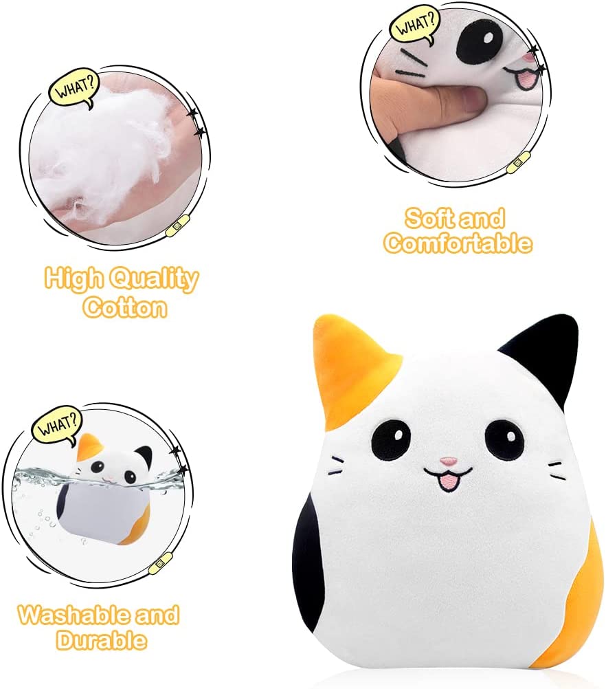 Cat Plushie Pillow Stuffed Animals Plush Toy for Kids,10Inch Kawaii Plushie Soft Hugging Pillow Calico Cat Plush Toys for Girls Boys, Cute Stuffed Cat Doll for Birthday Gift