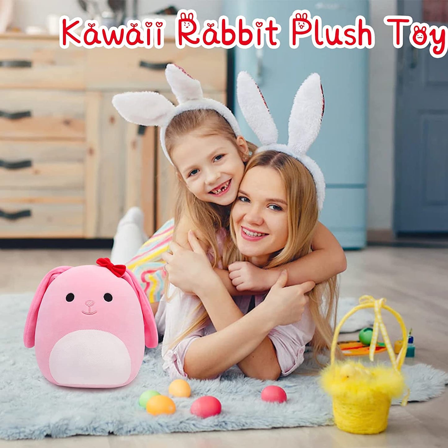 Cute Rabbit Plush Pillow Soft Rabbit Stuffed Animals, Pink Bunny Plush Bunny Stuffed Animals Toy, Kawaii Home Decoration Easter Gifts for Kids Boys Girls