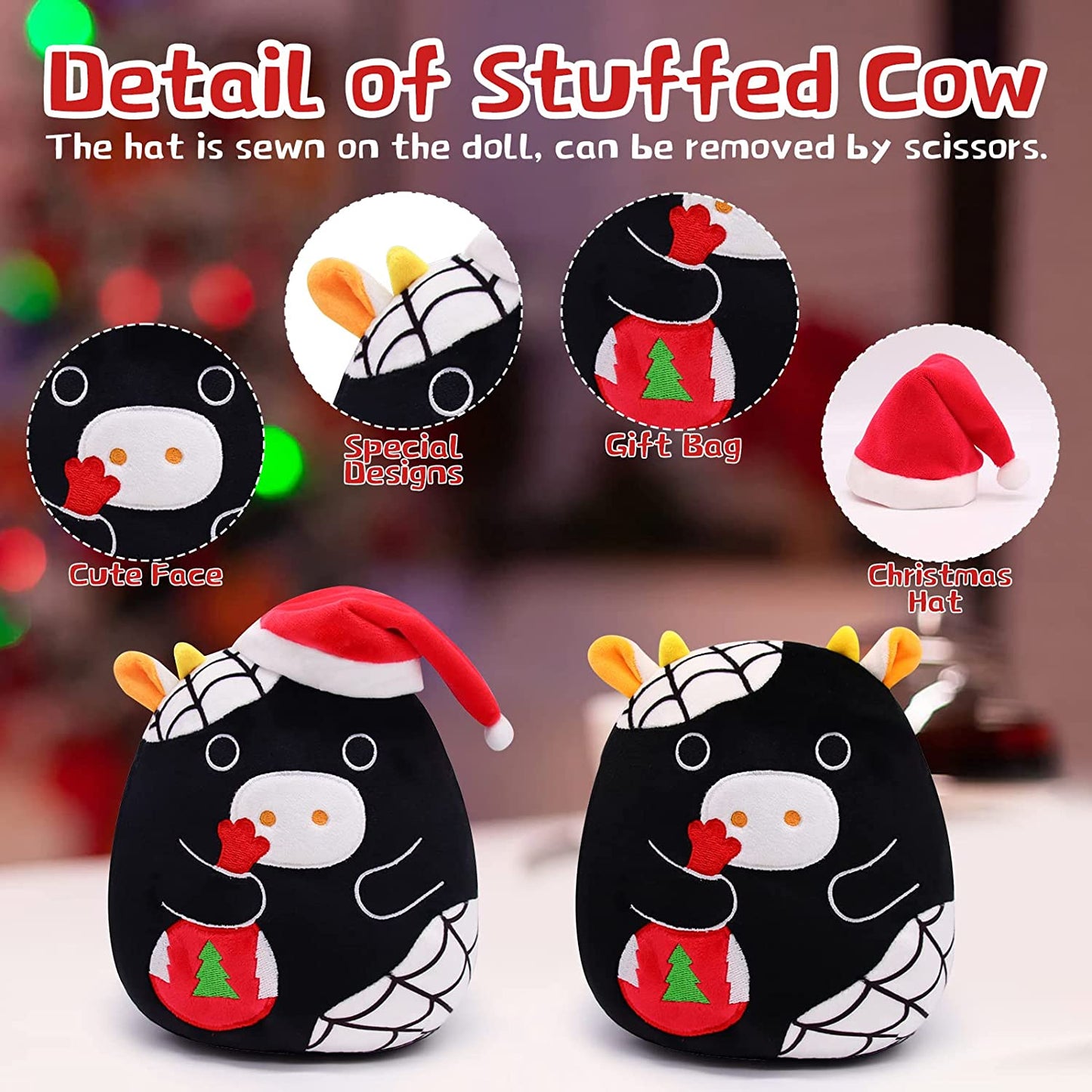 Cow Stuffed Animals Cow Plush Pillow Toy, 8" Cute Cow Plushie Toy, Kawaii Plush Cow Pillow Stuffed Cow Plush Toy for for Kids Girls Boys Birthday