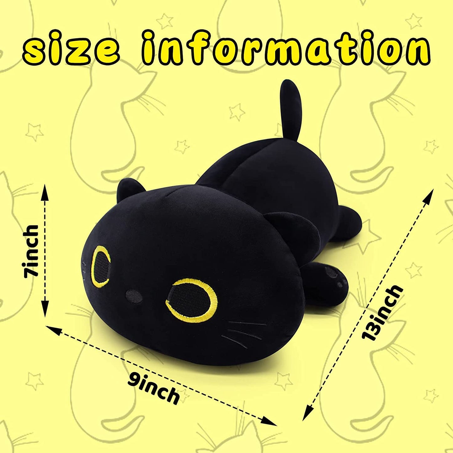 Cute Cat Plush Pillow Toys, 13inch Kawaii Cat Stuffed Animals Black Cat Plushie, Soft Stuffed Cat Doll Pillow Christmas Plush Gift for Kids