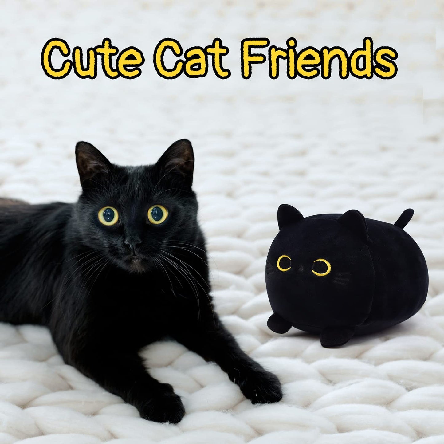 Black Cat Plush Black Cat Stuffed Animals Plush Toy, Kawaii Black Cat Pillow Plush Cat Plushie Stuffed Black Cat Toys, Cute Small Stuffed Animal Cat for Kids Birthday Home Decoration