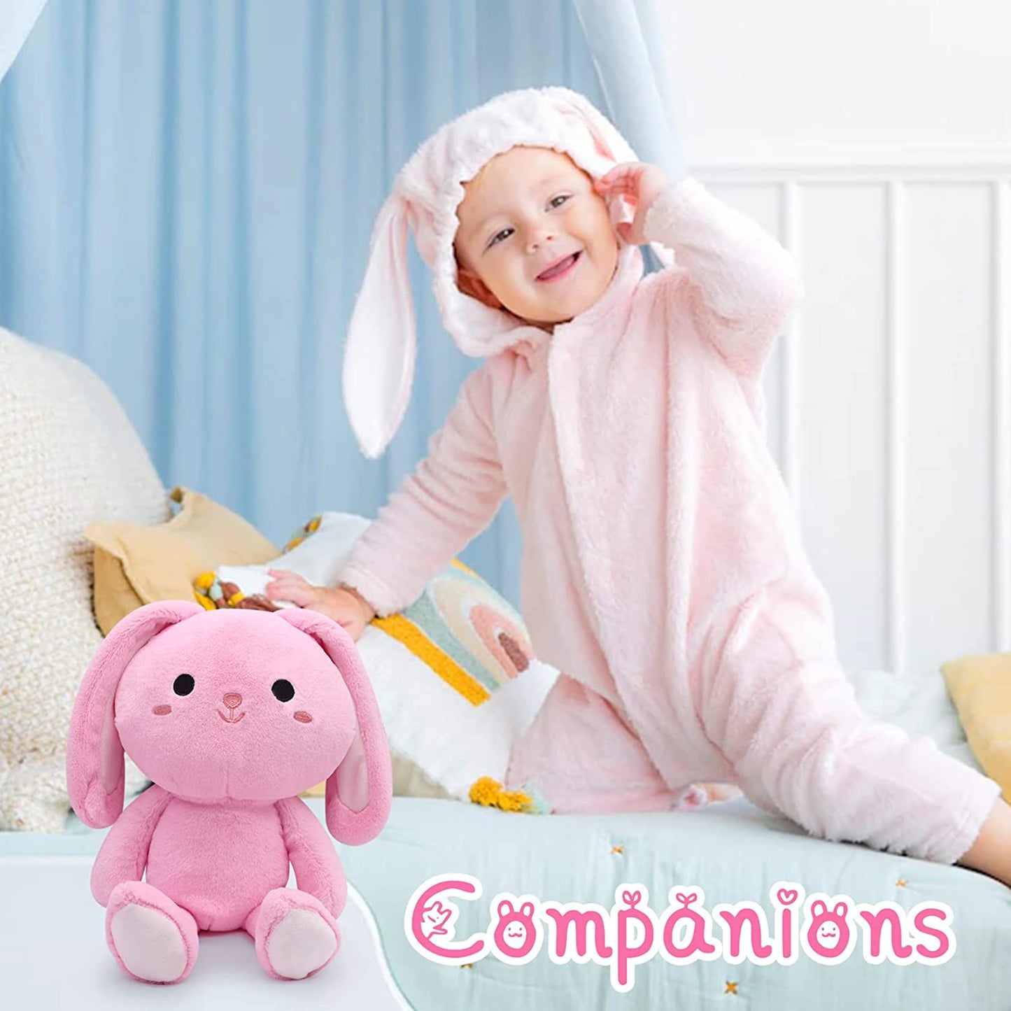 Pink Bunny Plush Toy, Cute Plush Bunny Stuffed Animals for Girls, Soft Bunny Plushie Kawaii Stuffed Animal Bunny Rabbit Plush Doll for Kid Birthday Easter Day Valentines Day Gifts