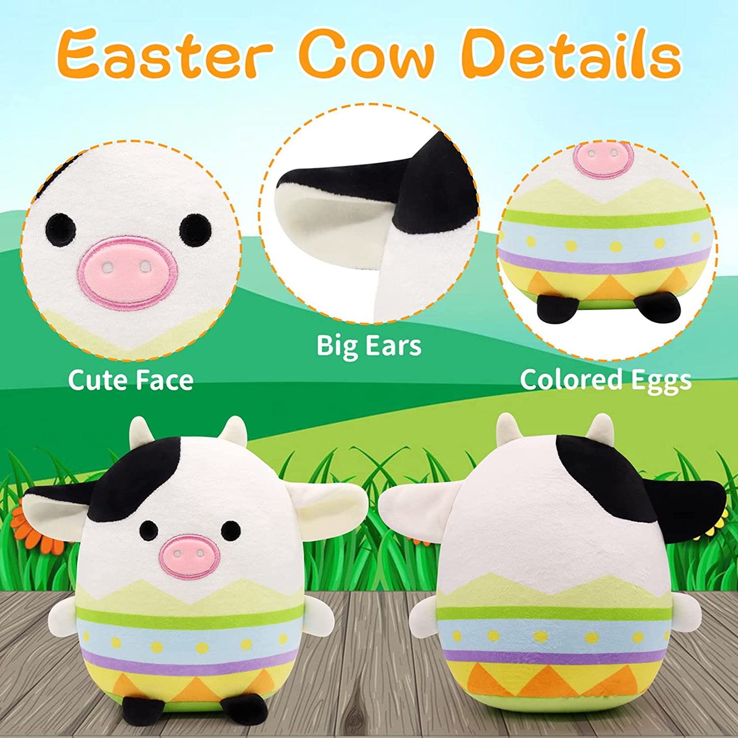 Cow Plushie Pillow Easter Egg Cow Stuffed Animal Toys, Cute Cow Plush Kawaii Home Decorations, Soft Stuffed Cow Doll Lovely Easter Gifts for Kids (Egg Cow)