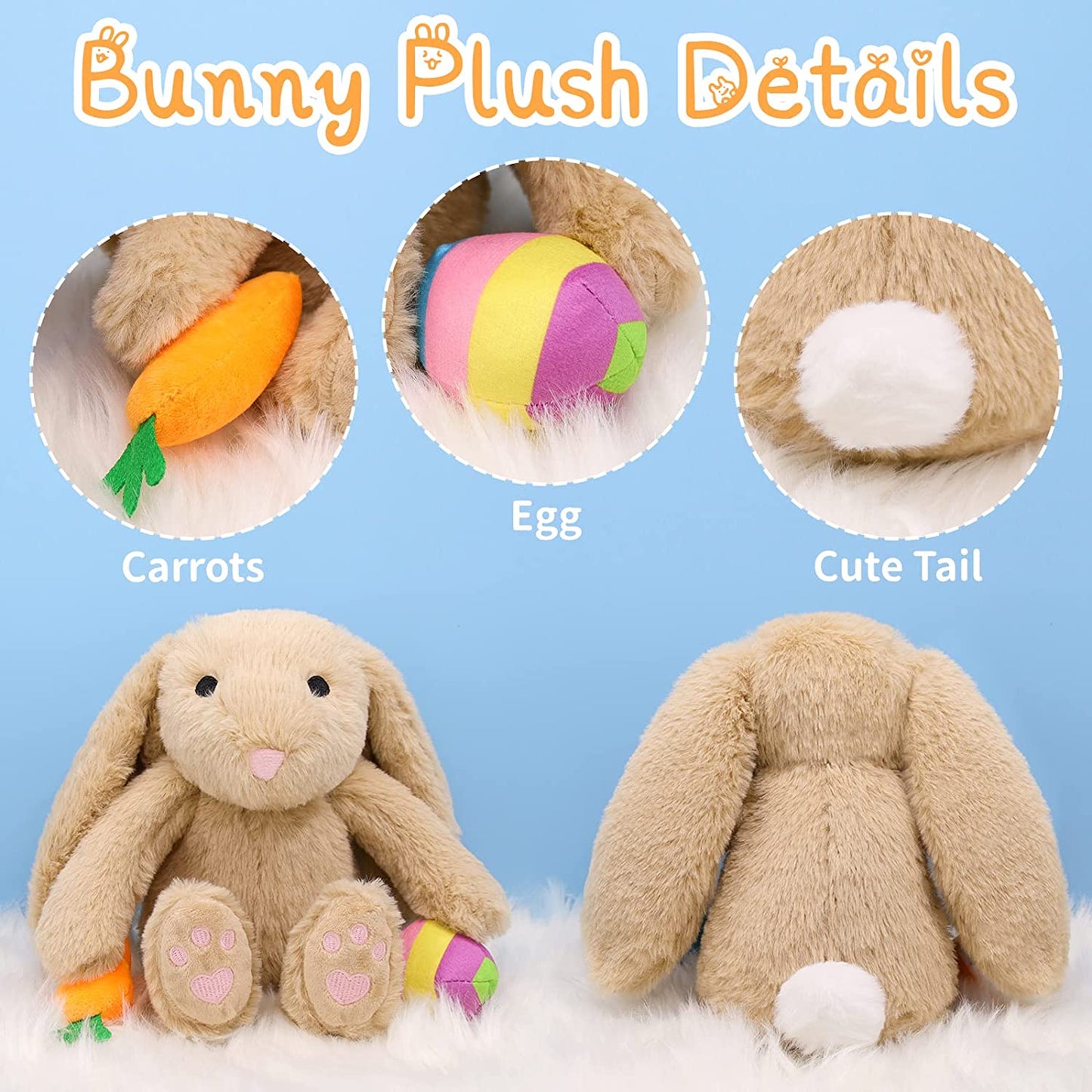 Bunny Plush Cute Easter Rabbit Stuffed Animal Toy, Soft Easter Bunny Plush Stuffed Rabbit Doll Toys for Kids Easter Gifts for Boys Girls