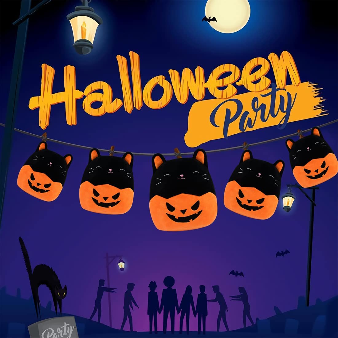 Halloween Plush Cat Plushie Pillow - 8inch Stuffed Animals Black Cat Plushie - Soft Stuffed Cat Doll Pillow - Pumpkin Cat Halloween Plushie - Gift for Kids Birthday Halloween (9 inch)