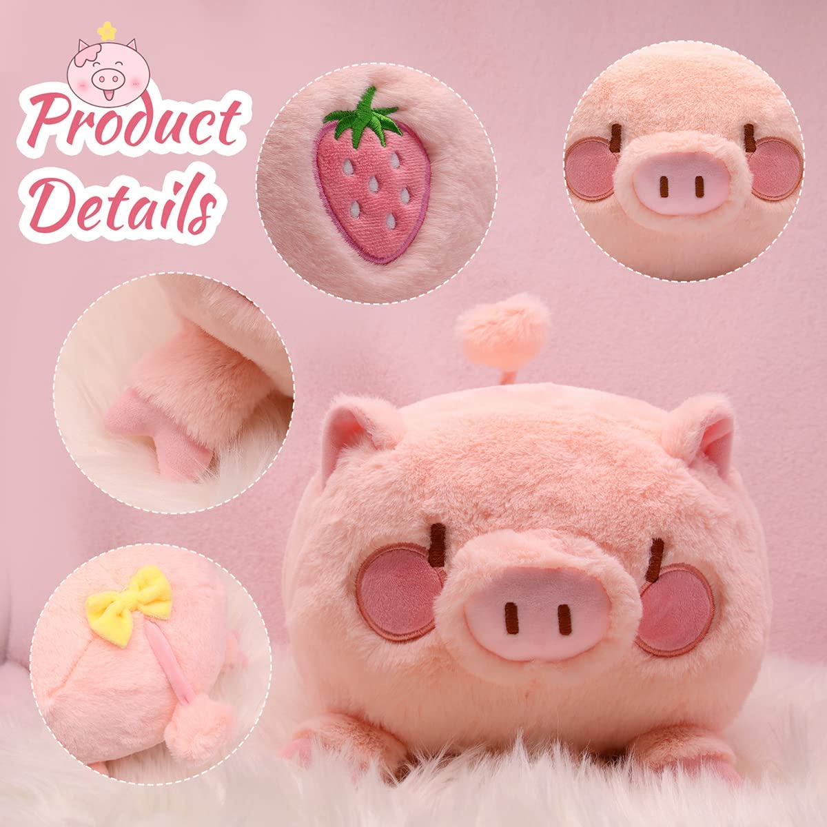 Pink Pig Plush Toy, Kawaii Strawberry Pig Cuddly Toy Stuffed Animal Cushion Toy, 35 cm Soft Plush Pig Stuffed Toy Doll Gift for Children (Strawberry Pig)