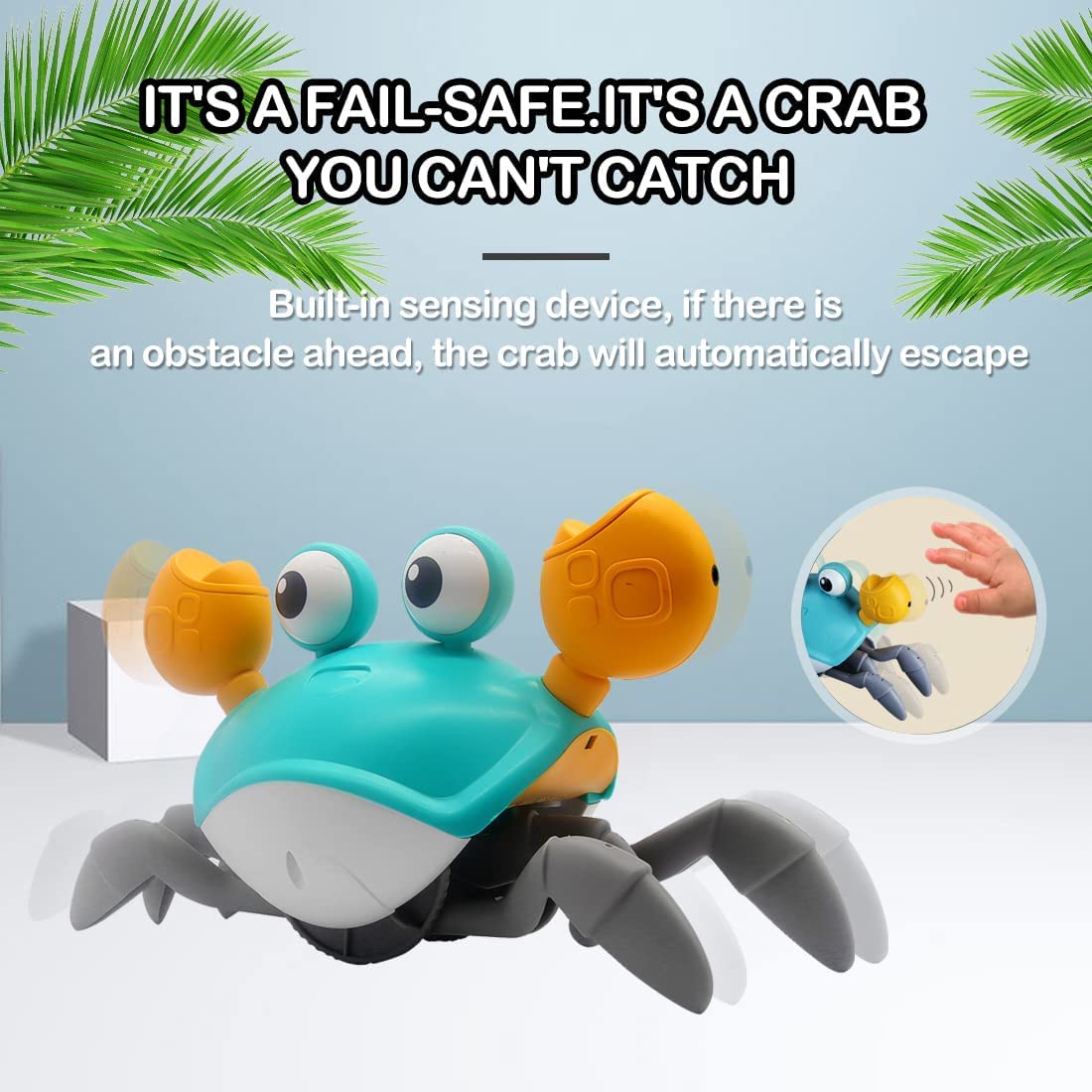 Crawling Crab Baby Musical Toy with LED Light Up, Crab Crawling Musical Toy for Baby, Toddler Interactive Crawling Toy Automatically Avoid Obstacle, Walking Crab Toys for Kids Boys Girls