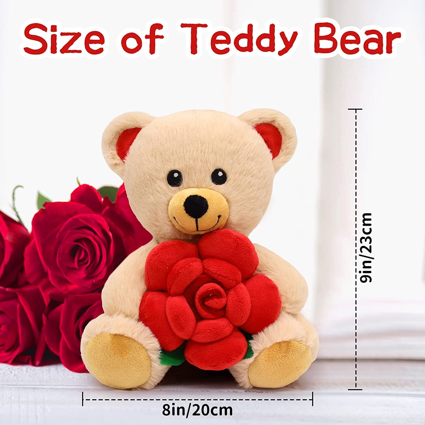Valentines Day Teddy Bear Stuffed Animal, I Love You Teddy Bear with rose, cute plush teddy bear is a beautiful gift for lover, wife, perfect for Valentine's Day, birthday home decoration, Brown