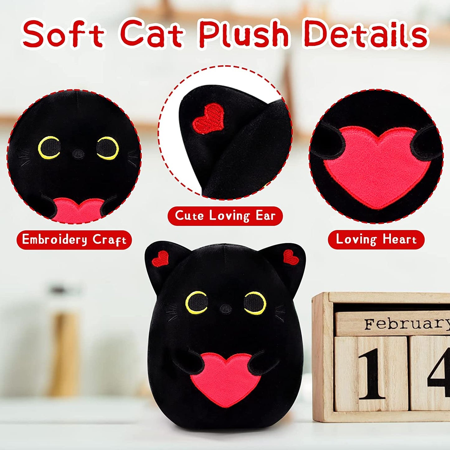 Black Cat Plush Pillow Soft Plush Doll Cat Plushie Cat Pillow, Loving Cat Stuffed Animal Pillow Toys Sofa Pillow Decoration Doll Gift for Kids