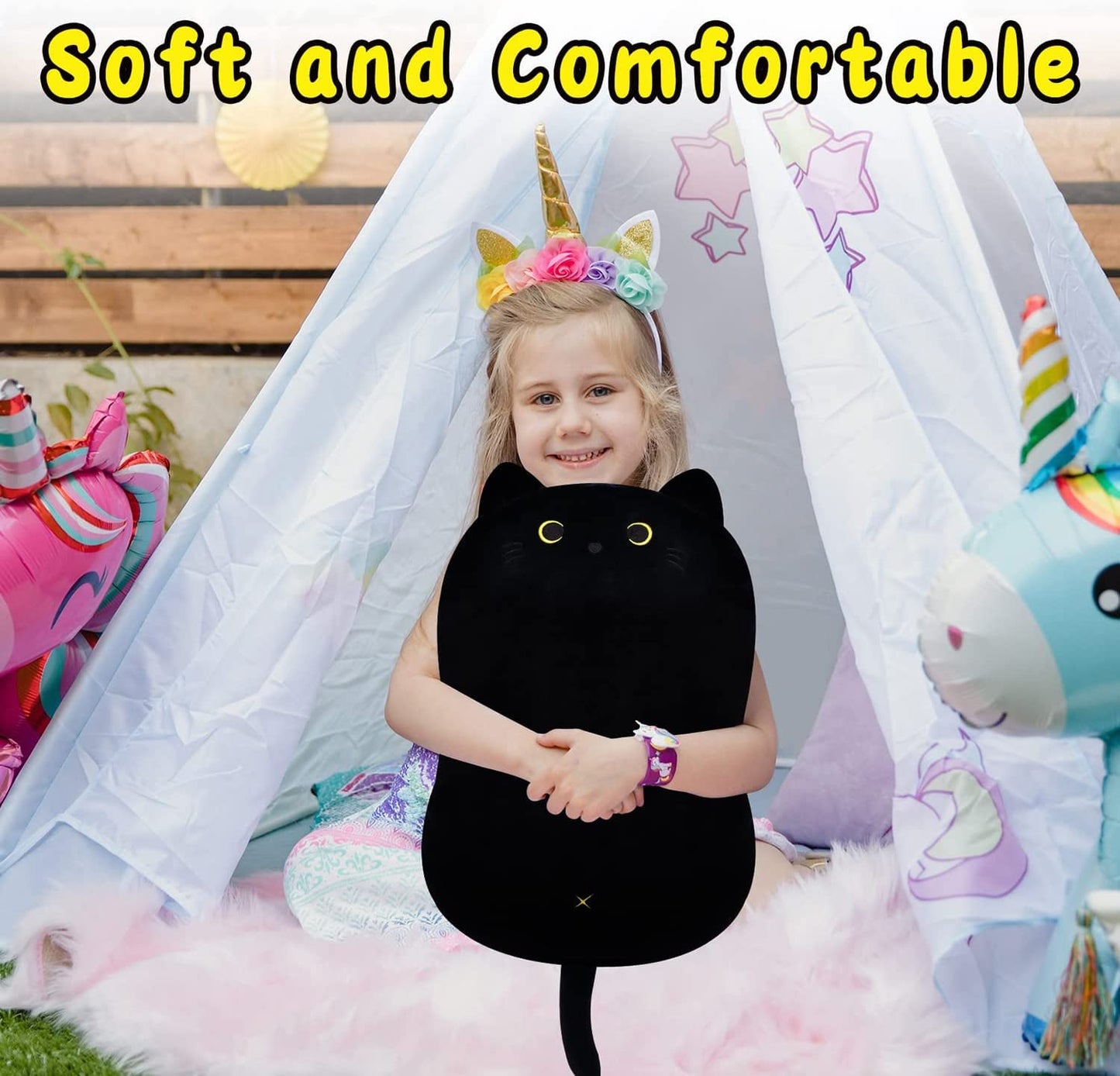 Black Cat Plush Toy Black Cat Pillow,Soft Plush Doll Cat Plushie Cat Pillow,Stuffed Animal Soft Plush Pillow Baby Plush Toys Cat Shape Design Sofa Pillow Decoration Doll